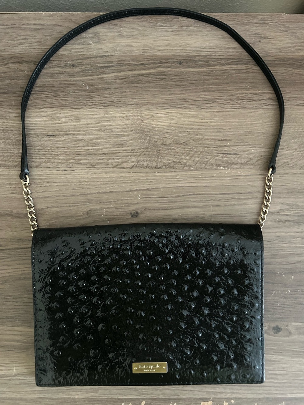 Kate Spade Patent Ostrich Portola Valley Kaley Leather Shoulder Bag Clutch